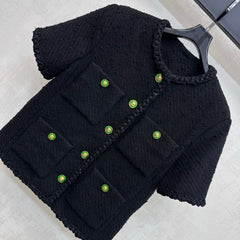 Chartreuse Tweed Jacket with Button Detail