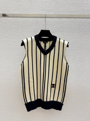Color-block striped knit vest