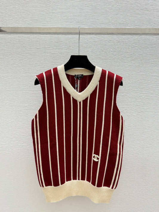 Color-block striped knit vest