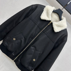 Leather-Collared Denim Shirt-Jacket