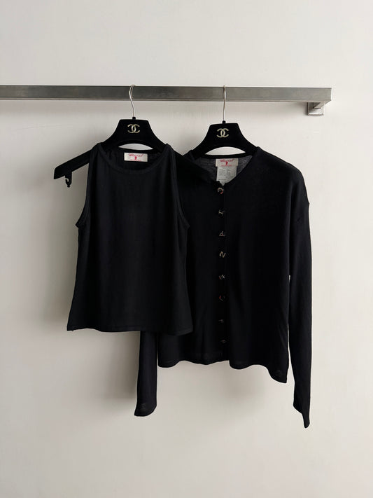 Long-sleeve knit cardigan + matching tank top