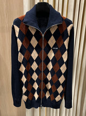 Argyle Wool Zip Cardigan
