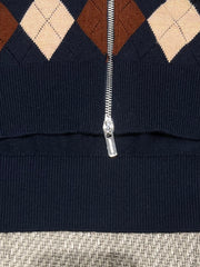 Argyle Wool Zip Cardigan