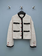 Off-White Mixed-Tone Tweed Cropped Jacket
