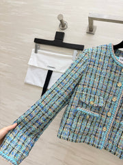 Blue-toned Mixed-color Tweed Jacket