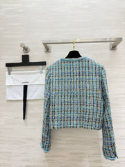 Blue-toned Mixed-color Tweed Jacket