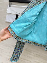 Blue-toned Mixed-color Tweed Jacket