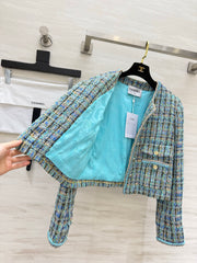 Blue-toned Mixed-color Tweed Jacket