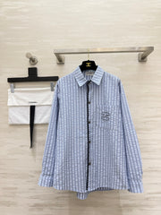 Textured Blue and White Striped Shirt