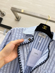 Textured Blue and White Striped Shirt