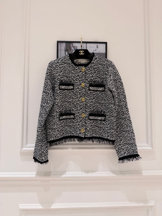 Off-White Mixed-Tone Tweed Cropped Jacket