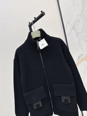 Wool-Blend Knit Cardigan with Pockets