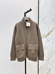 Wool-Blend Knit Cardigan with Pockets