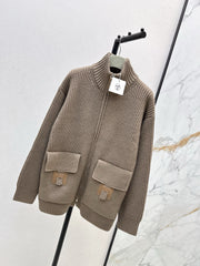 Wool-Blend Knit Cardigan with Pockets