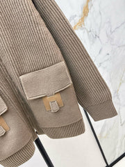 Wool-Blend Knit Cardigan with Pockets
