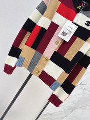 Color-Block Cashmere Cardigan with Metal Clasps
