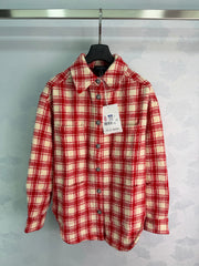 Red and White Check Wool-Blend Shirt Jacket