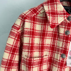 Red and White Check Wool-Blend Shirt Jacket