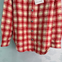 Red and White Check Wool-Blend Shirt Jacket