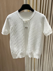 Short-Sleeve Knit Top with Tie Detail