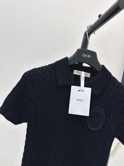 Short-sleeved knitted polo sweater
