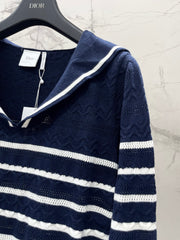 Striped Knit Top with a Sailor Collar