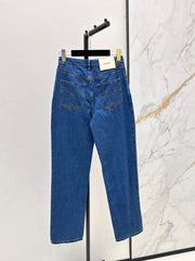 Embroidered-Pocket Jeans