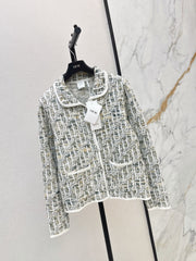 Jacquard-Knit Collared Cardigan