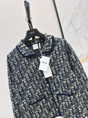 Jacquard-Knit Collared Cardigan