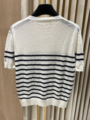Striped Linen-Blend Knit Top