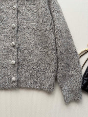 Mixed-Color Collared Knit Cardigan