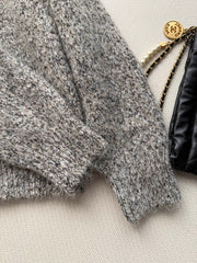 Mixed-Color Collared Knit Cardigan