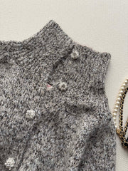 Mixed-Color Collared Knit Cardigan