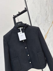 French-style stand-collar jacket with bow detail