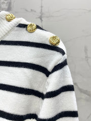 Striped Knit Top with Gold Button Accents