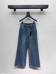 Laser-Etched All-Over Print Denim Trousers