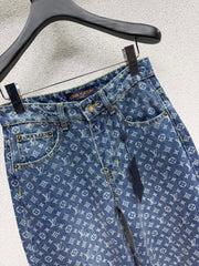 Laser-Etched All-Over Print Denim Trousers