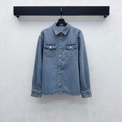 Quilted-Stitch Denim Shirt Jacket