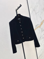 Velvet Jacket with a Chic Small Stand Collar