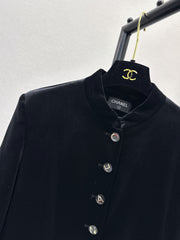 Velvet Jacket with a Chic Small Stand Collar