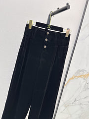 High-Waisted Straight-Leg Velvet Trousers