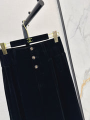 High-Waisted Straight-Leg Velvet Trousers