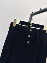 High-Waisted Straight-Leg Velvet Trousers