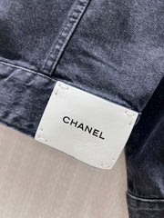Distressed-Finish Crew-Neck Denim Jacket
