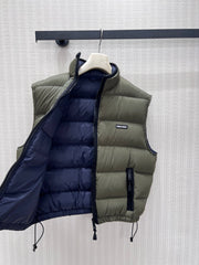 Army Green Stand-Collar Down Vest