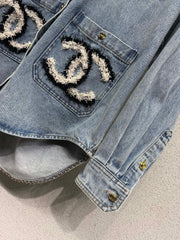Denim Jacket with Fur Logo