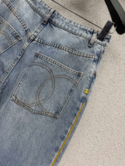 Wide-leg denim trousers