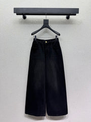 Wide-leg denim trousers