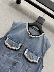 Frayed-edge denim vest jacket