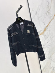 Striped V-Neck Long-Sleeve Knit Cardigan